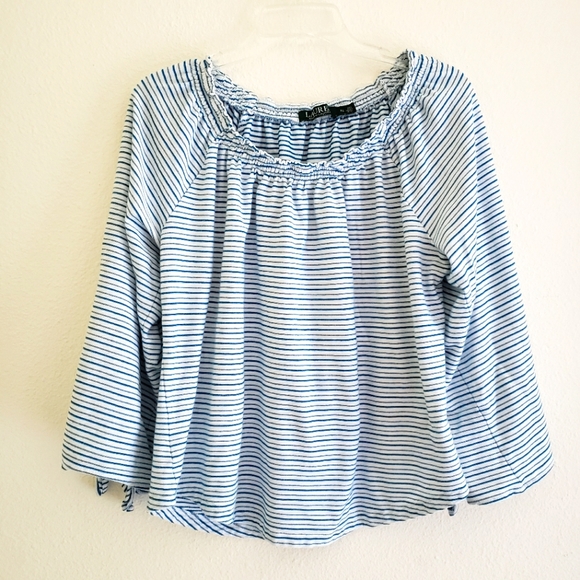 Lauren Ralph Lauren Women's Striped Snap-Trim Long-Sleeve Top Yellow Size XS